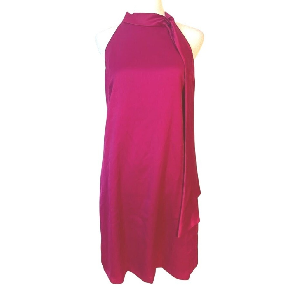 Vince Camuto Shift Dress Womens 8 Pink NEW Halter Neck Tie Satin Cocktail Chic